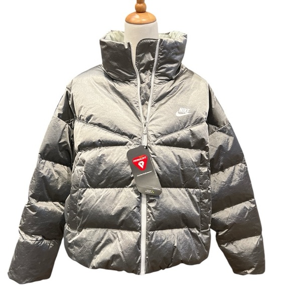 Nike Therma-FIT City series shine puffer jacket boxy silver gray Large NEW NWT - Picture 5 of 12